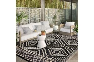 Wonnitar 8x10 Outdoor Rug, Large Waterproof Reversible Plastic Straw Rug for Patios, Indoor/Outdoor Area Rug Lightweight Camping Rug for Outside RV Balcony Garden Deck (Black & Beige,8'x10')