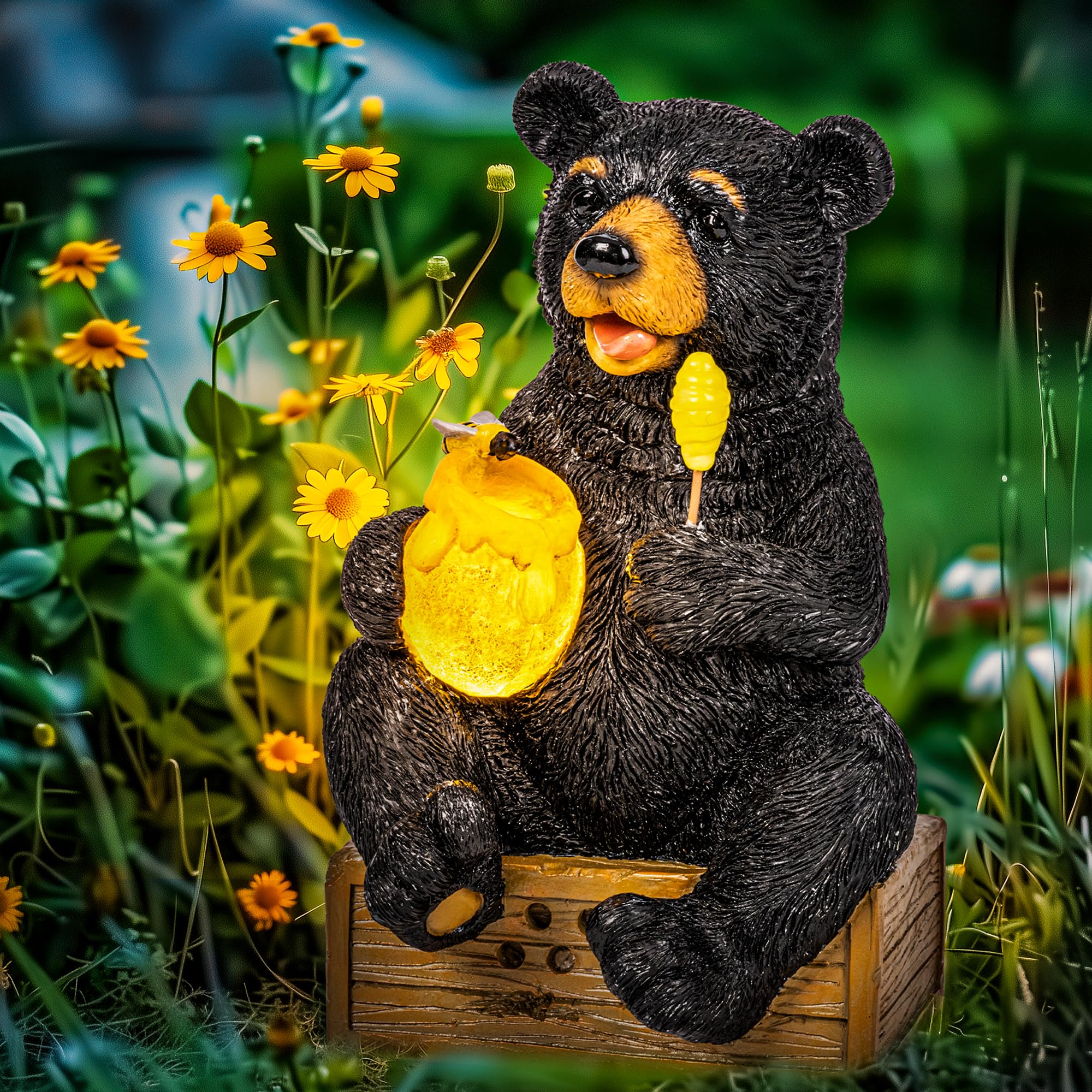 Photo 1 of GIGALUMI Solar Garden Decor Cute Bear Statues Outdoor, Birthday Gifts for Mom Grandma Women, Retirement Housewarming Gifts Bear Figurine Lawn Ornament for Garden Yard Patio Balcony