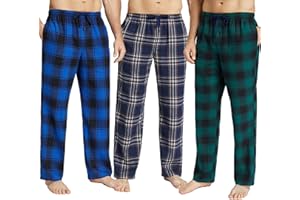 JupiterSecret Mens Pajama Pants Set Flannel Cotton Sleep & Lounge Pants, PJ Bottoms with Pockets and Button Fly 3 Pack