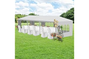 OLLIDOT 10' x 30' Outdoor White Gazebo Canopy Tent with 5 Removable Sidewalls, Patio Gazebo with Transparent Windows, Shade Shelter Tents Ideal for Birthdays, Events, Parties, Weddings, Gatherings