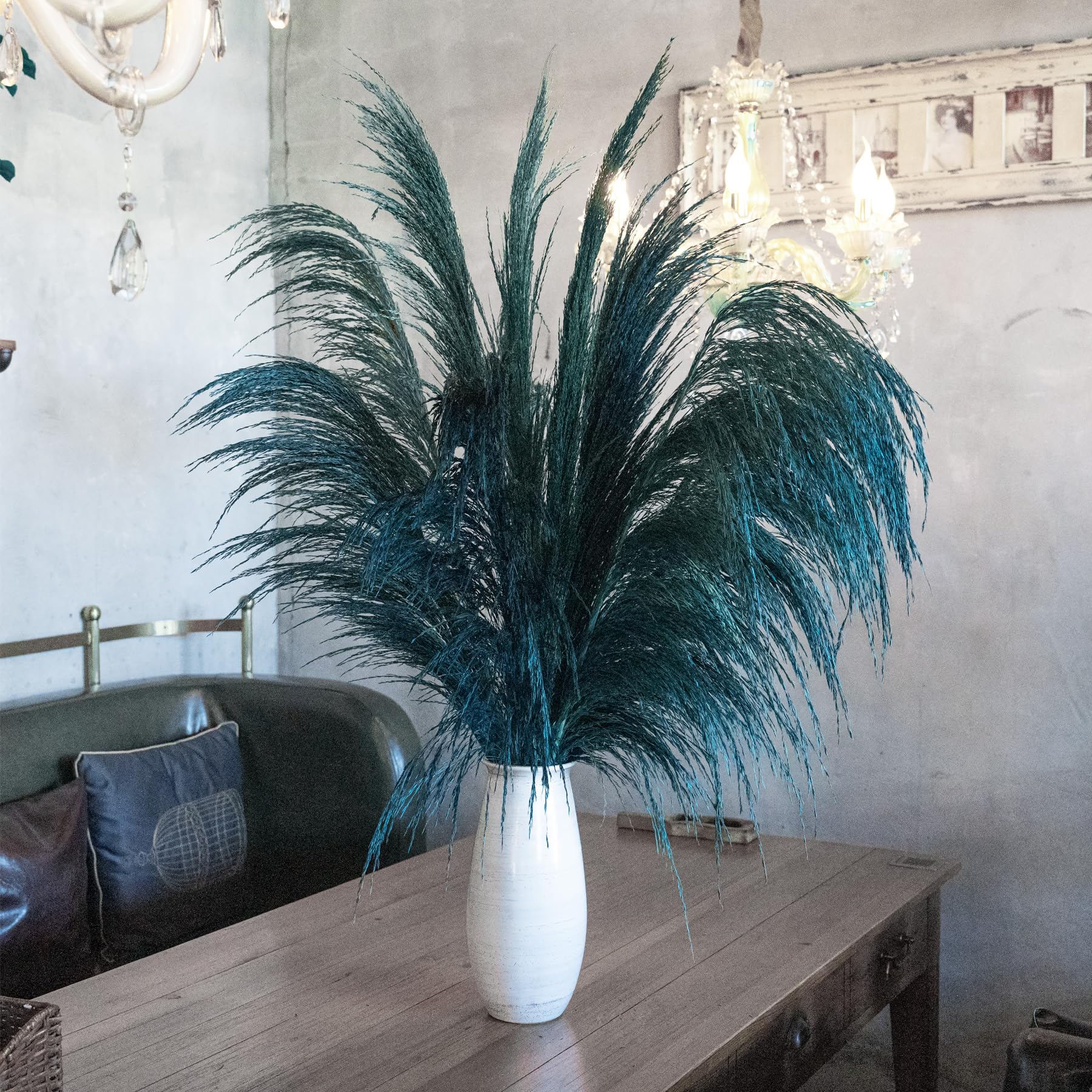 Teal Pampas Grass Decor Tall,Large Natural dried Pampas Floral Fluffy,Long Feather Flowers for Boho Wedding Arangement Bedroom Living Room Decorations (teal, 8pcs 31.5"/80cm)
