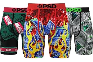 PSD Men's Printed Boxer Briefs - 7 Inch Inseam Breathable and Supportive Men's Underwear with Moisture-Wicking Fabric