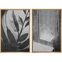 SIGNWIN Framed Wall Art Print Set Black Abstract Style with Branch White Stripes Nature Leaves Digital Art Modern Art Contemporary Edgy Dark for Living Room, Bedroom, Office - 16