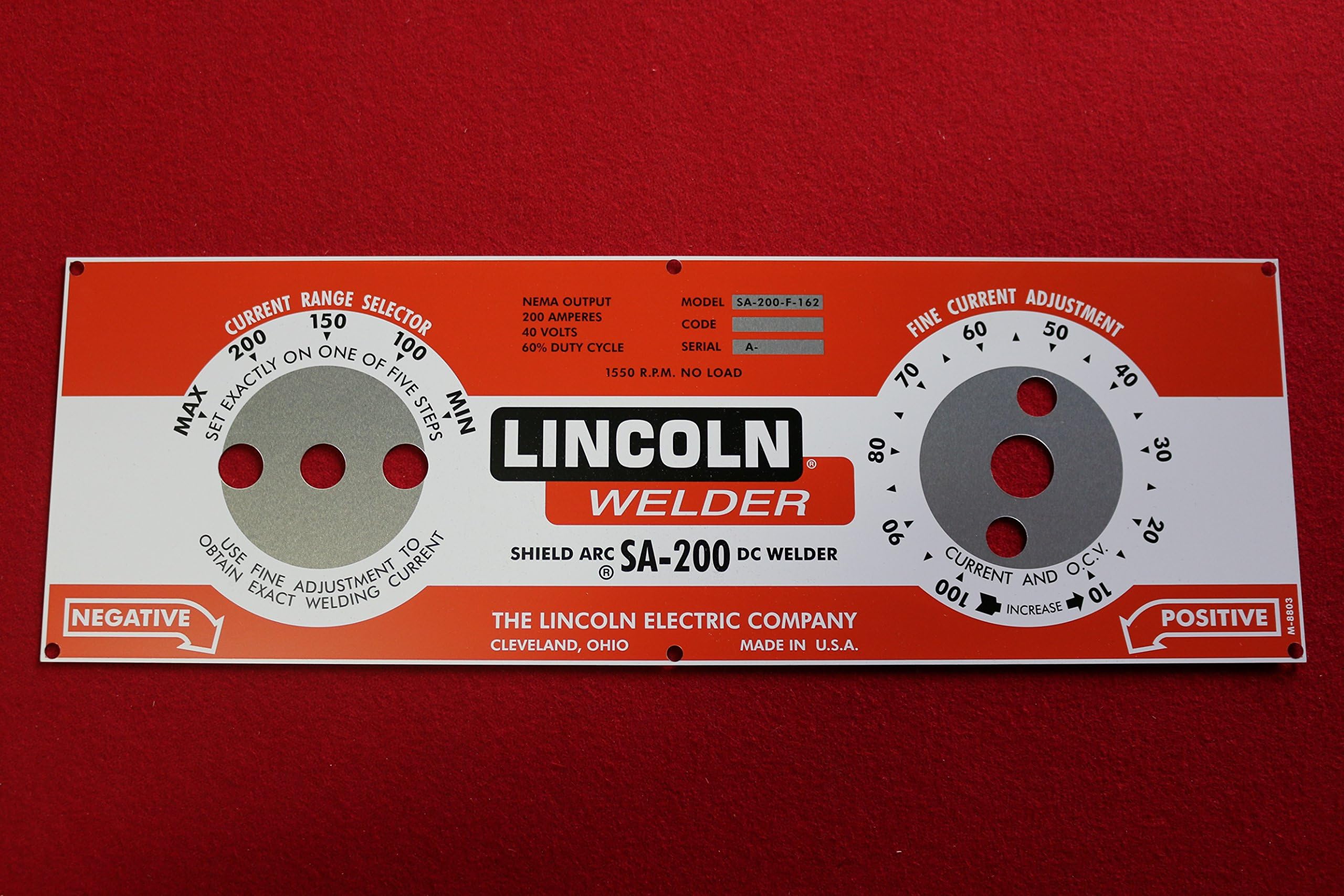 Lincoln Arc Welder Aluminum Control Plate M-8803