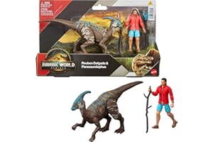 Mattel Jurassic World Rebirth Human & Dinosaur Figure Pack, Reuben Delgado & Parasaurolophus, Movie-Accurate 3.75 Inch Scale, Posable Collectible
