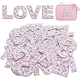 Jongdari 26pcs Iron on Letters for Clothing, Flower Embroidery Varsity Alphabet Letterman Decorate Repair Patches with Ironed Adhesive for Shirts Jackets Hats Jeans Shoes Bags - Pink