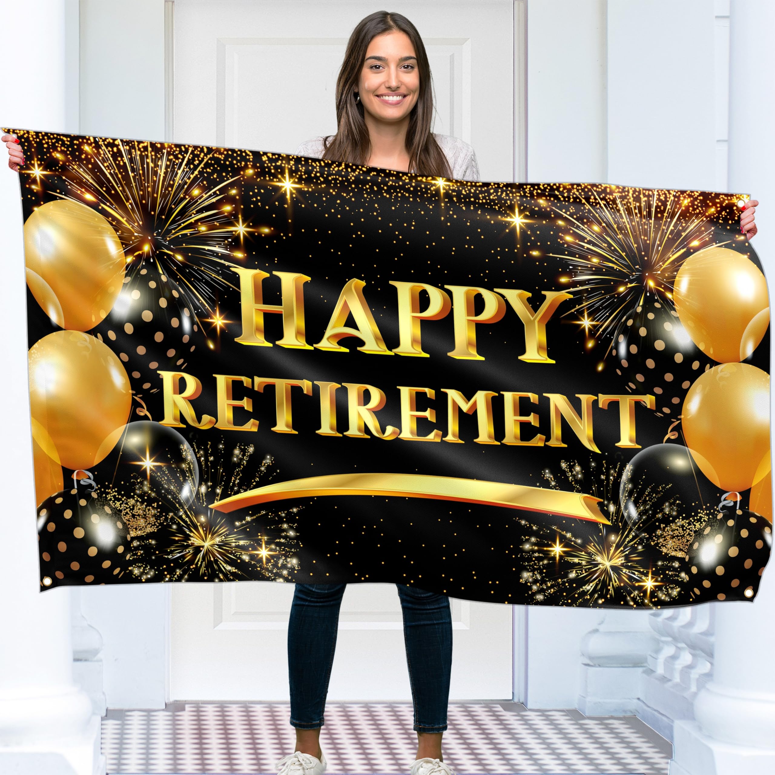 Happy Retirement Banner - Black & Gold Retirement Decorations 5ft x 3ft - The Legend has Retired for Men and Women