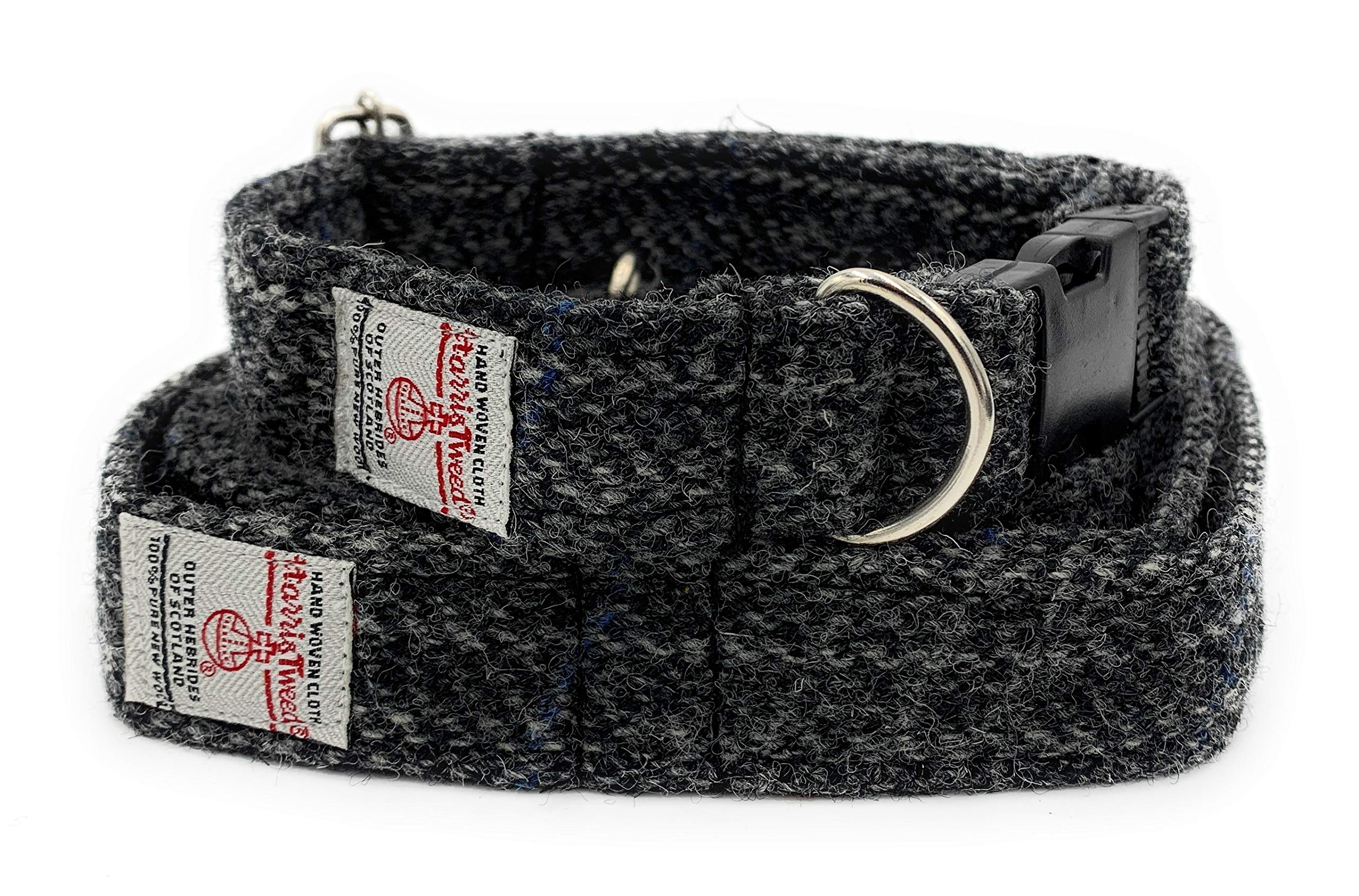Harris Tweed Dog Collar And Lead Set Handmade (Grey Check, S) — image 1