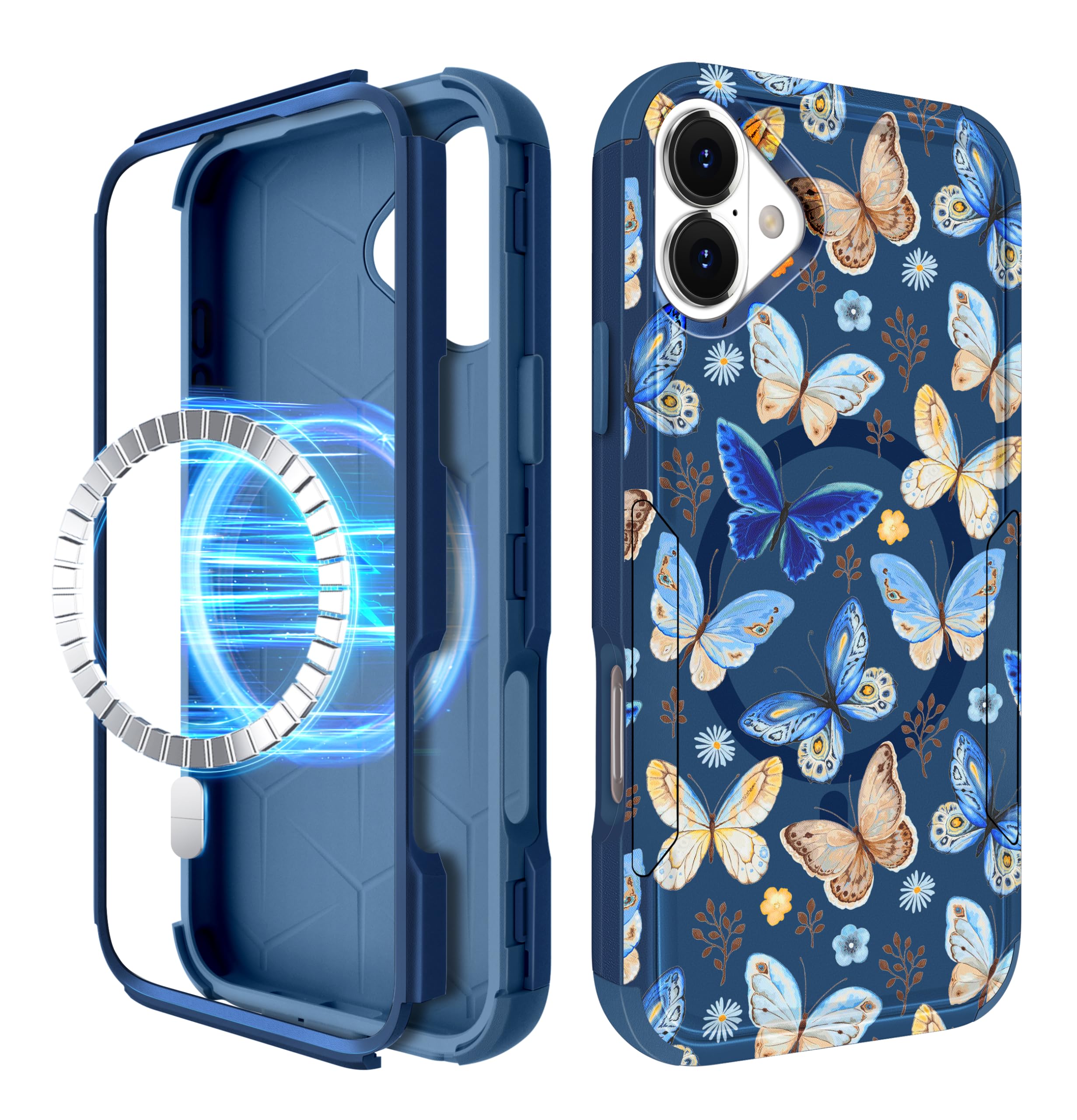 Photo 1 of LISEVO for iPhone 16 Case Compatible with MagSafe - Women Girls Cute Magnetictective Phone Cover Butterfly Girly Blue Heavy Duty Shockof Funda for Apple 16 Phone Cases