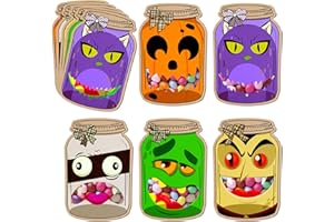 SHIEL-EVEN 50 Pack Halloween Mason Jar Candy Cards - Trick or Treat Bags, Halloween DIY Candy Cards with Clear Bags for Kids Classroom, Holiday Gifts for Kid School