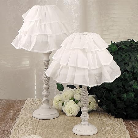 Blanc Mariclo Vintage Shabby Chic Farmhouse Bedside Table Lamp Table Lamps Shade Ruffles 43x25 Antique White Wood Stoff Amazon Co Uk Kitchen Home