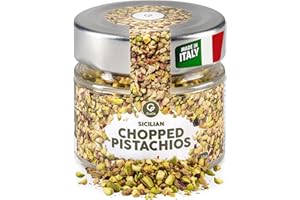 GUSTA Sicilian Chopped Pistachios - Premium Italian Pistachio Pieces for Baking, Cooking, Salads, and Gourmet Recipes - Fresh, Crunchy, Ready to Use Nut Topping - 1.78oz Resealable Glass Jar