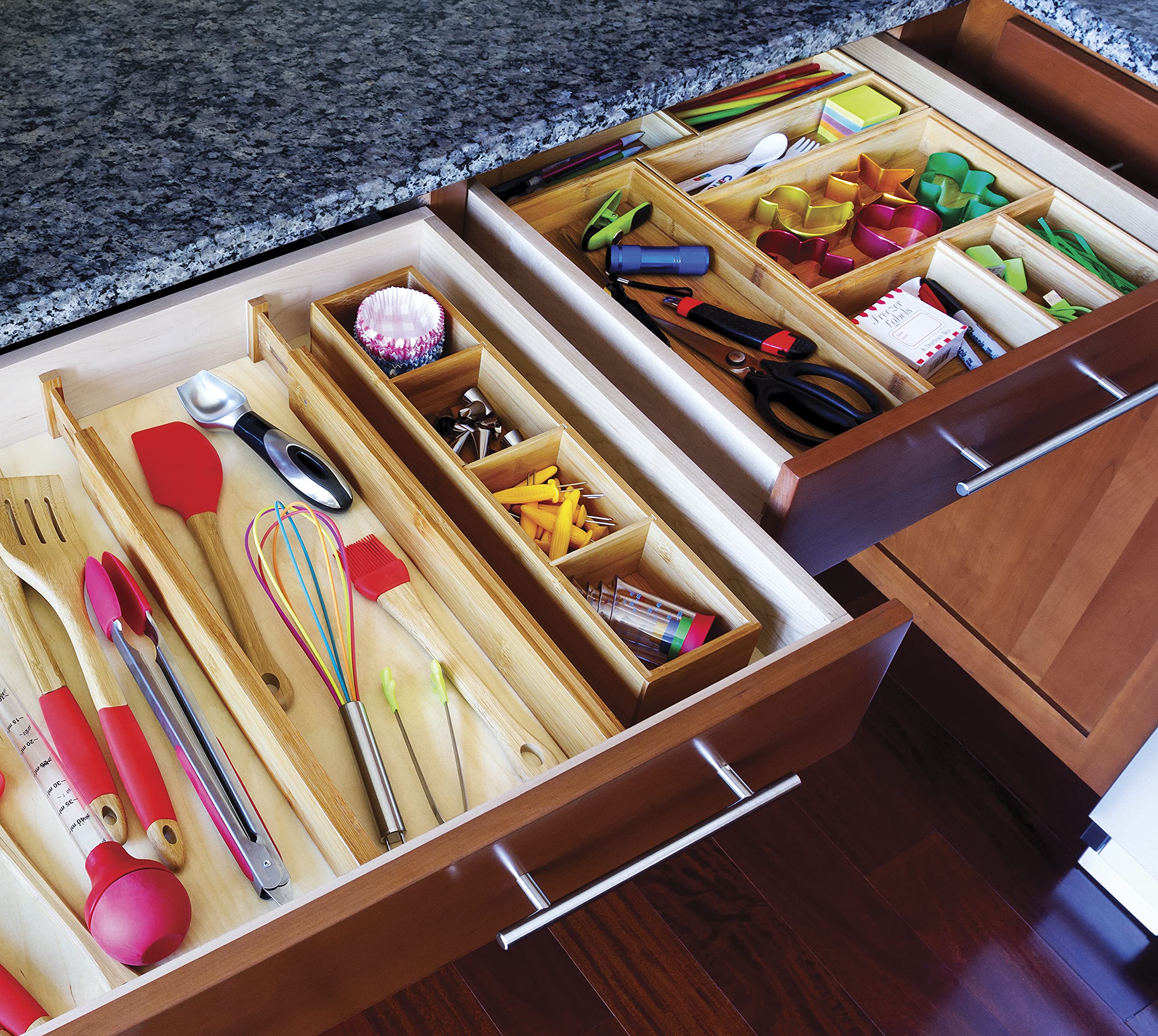 Lipper International 8884 Bamboo Wood 4-Part Drawer Organizer with Removable Dividers, 17-1/2
