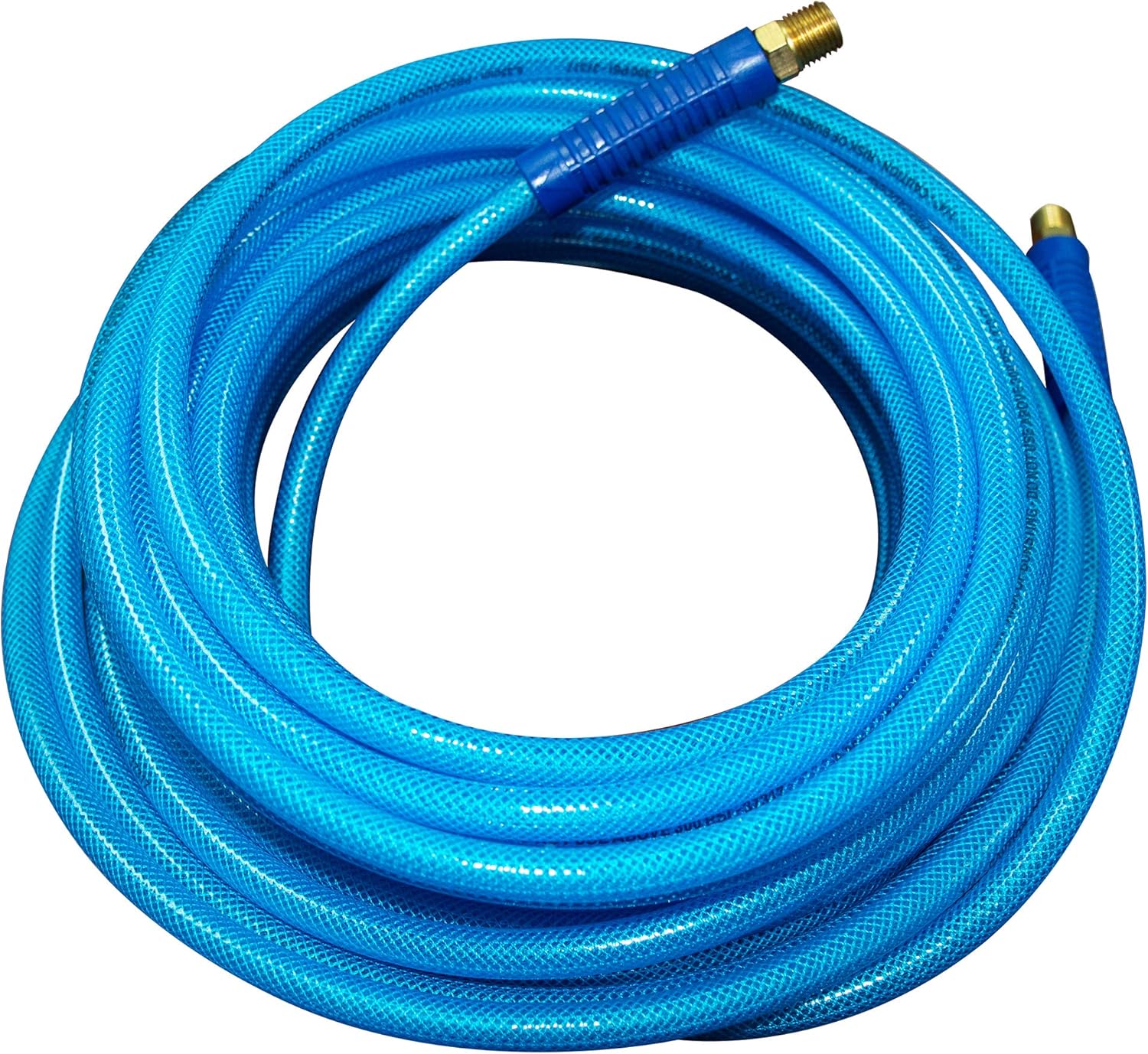 FIXSMITH-Reinforced-Polyurethane-Air-Hose, 300 PSI, 50 Feet x 1/4 Inch, PU Air Compressor Hose With 1/4" MNPT Brass Swivel End Fittings and Heavy Duty Bend Restrictors.Blue. - - 