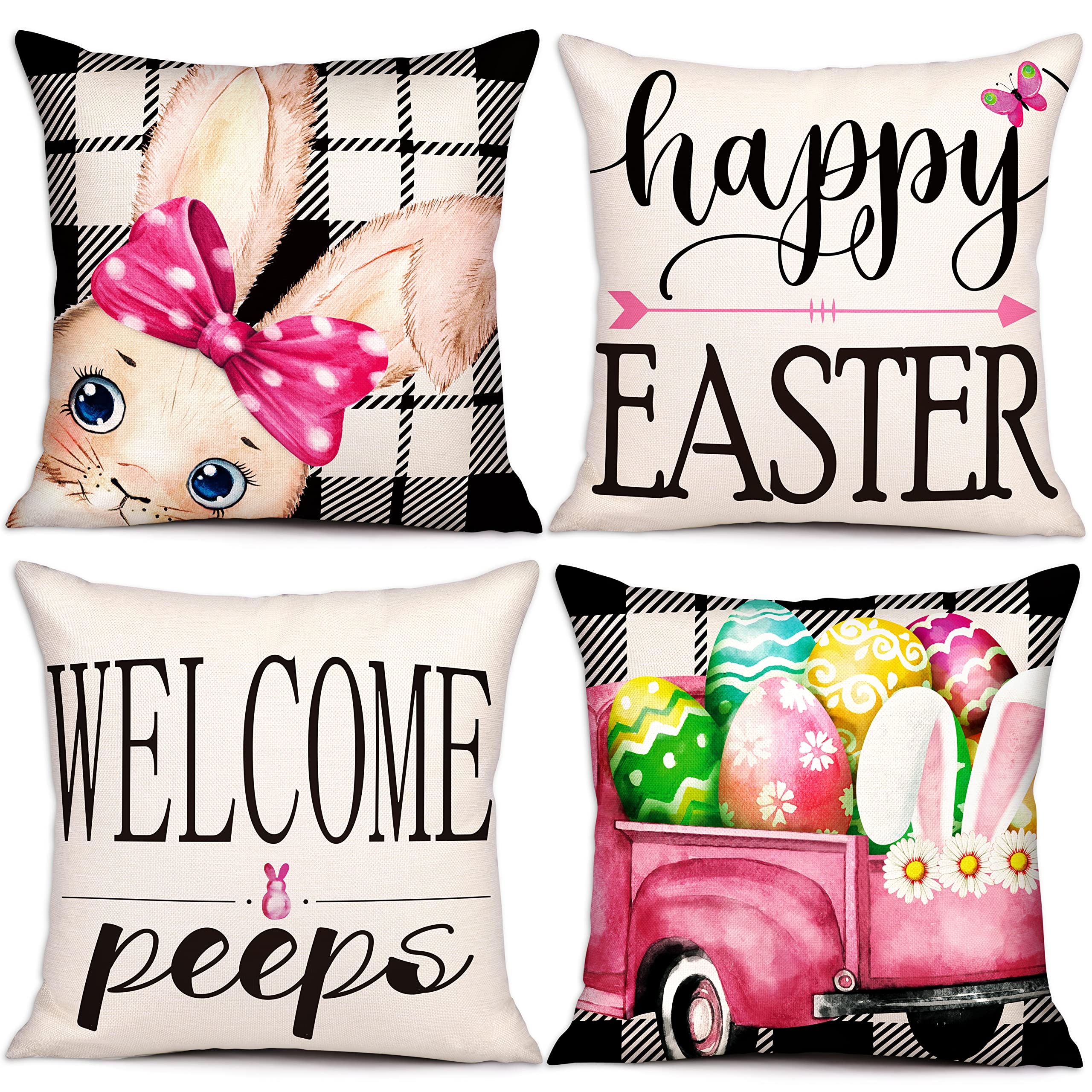 Photo 1 of Geefuun Easter Pillow Covers 18x18 Set of 4 - Easter Decorations Throw Couch Pillow Cases for Home Holiday Linen Zipper Pillowcase Party Decor
