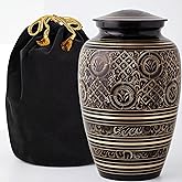 AspenStudio Deep Black and Gold Platinum Brass Cremation Urn for Adult Human Ashes - Large Handcrafted Funeral Memorial Urns Brass Urn Capable to 225 Cubic inches