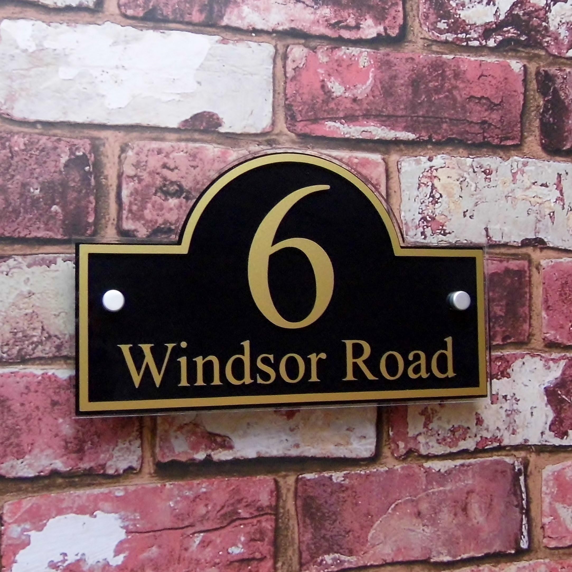 Premium Quality House Sign Personalised Door Number Street Address Plaque Modern 'Bridge' style MADE TO ORDER in Gold and Black