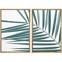 SIGNWIN Framed Wall Art Print Set Watercolor Style Close-Up Palm Tree Leaf Nature Leaves Digital Art Modern Art Contemporary Relax/Calm Green Cool for Living Room, Bedroom, Office - 16