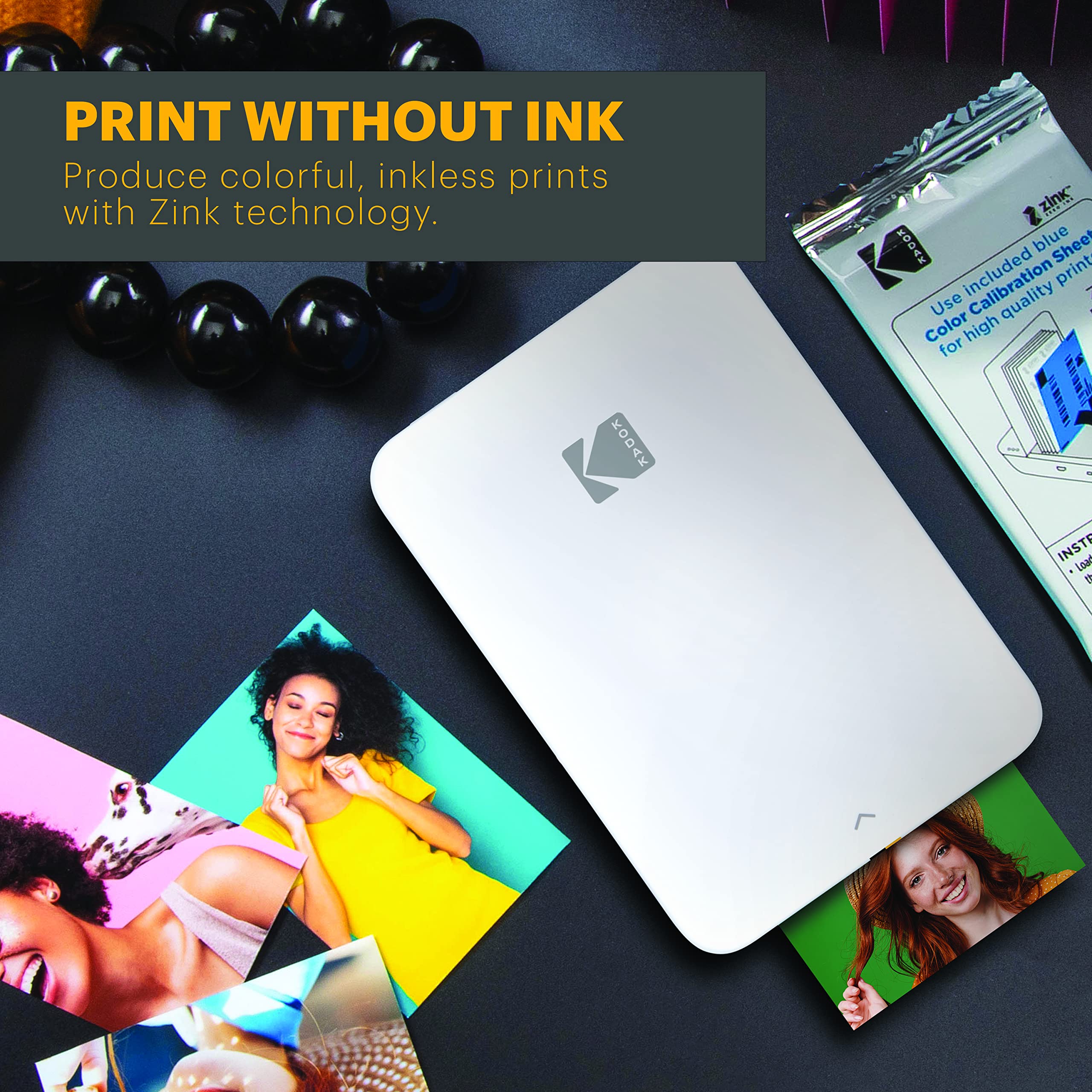 Kodak Step Instant Smartphone Photo Printer - 75 Sheets Bundle - Portable Mini Color Wireless Mobile Printer - Zink 2x3” Sticky-Back Photos - Bluetooth Compatible with Smart Devices - Fun App -White