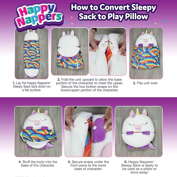 HAPPY NAPPERS PILLOW & SLEEPY SACK- COMFY, COZY, COMPACT, SUPER SOFT, WARM, ALL SEASON, SLEEPING BAG WITH PILLOW- LARGE 66” X 30”, SHIMMER UNICORN