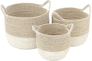 DECO 79 CosmoLiving by Cosmopolitan Seagrass Handmade Two Toned Storage Basket with Handles, Set of 3 13", 16", 18"W, Brown