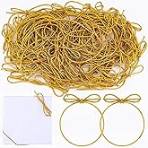 Vercraft 200 Pcs Gold Stretch Loops with Pre Tied Bows Metallic Elastic Ribbon String Elastic Cord for Gift Boxes Tags Gift Wrapping Crafts(8 Inch,Gold)
