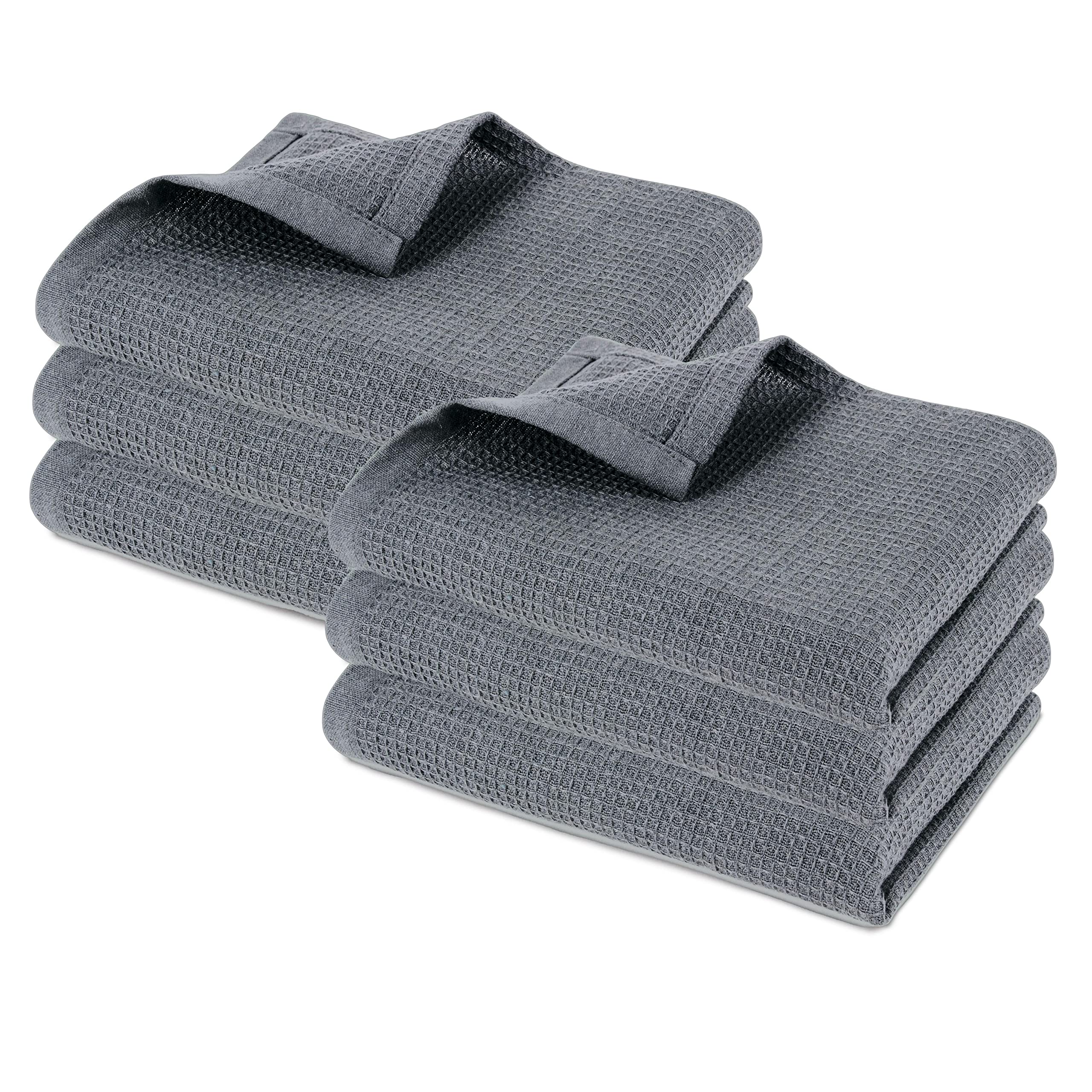 Pagnanno. Set of 6 Kitchen Towels 45 x 70 cm Cotton Waffle Weave Hotel Quality Absorbent Quick Dry Kitchen Bar Towels Grey