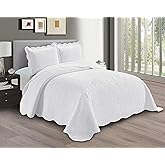 Linen Plus Embossed Coverlet Bedspread Set Oversized Solid White Full/Queen Bed Cover Bedding New # Dana