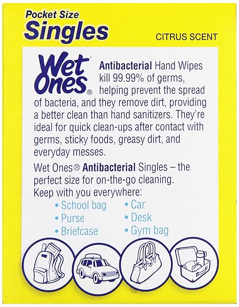 WET ONES ANTIBACTERIAL THICK MOIST TOWELETTES, CITRUS SCENT, SINGLES, 24 CT