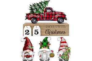 JOPHMO Christmas Advent Calendar 2025 Countdown to Christmas -25 Days Gnomes Truck Classic Rustic Wood Sign Table Decor Holiday Home Decoration (02)
