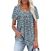 WEESO Womens T Shirts Short Sleeve Pleated Dressy Casual V Neck Summer Tops Blouses