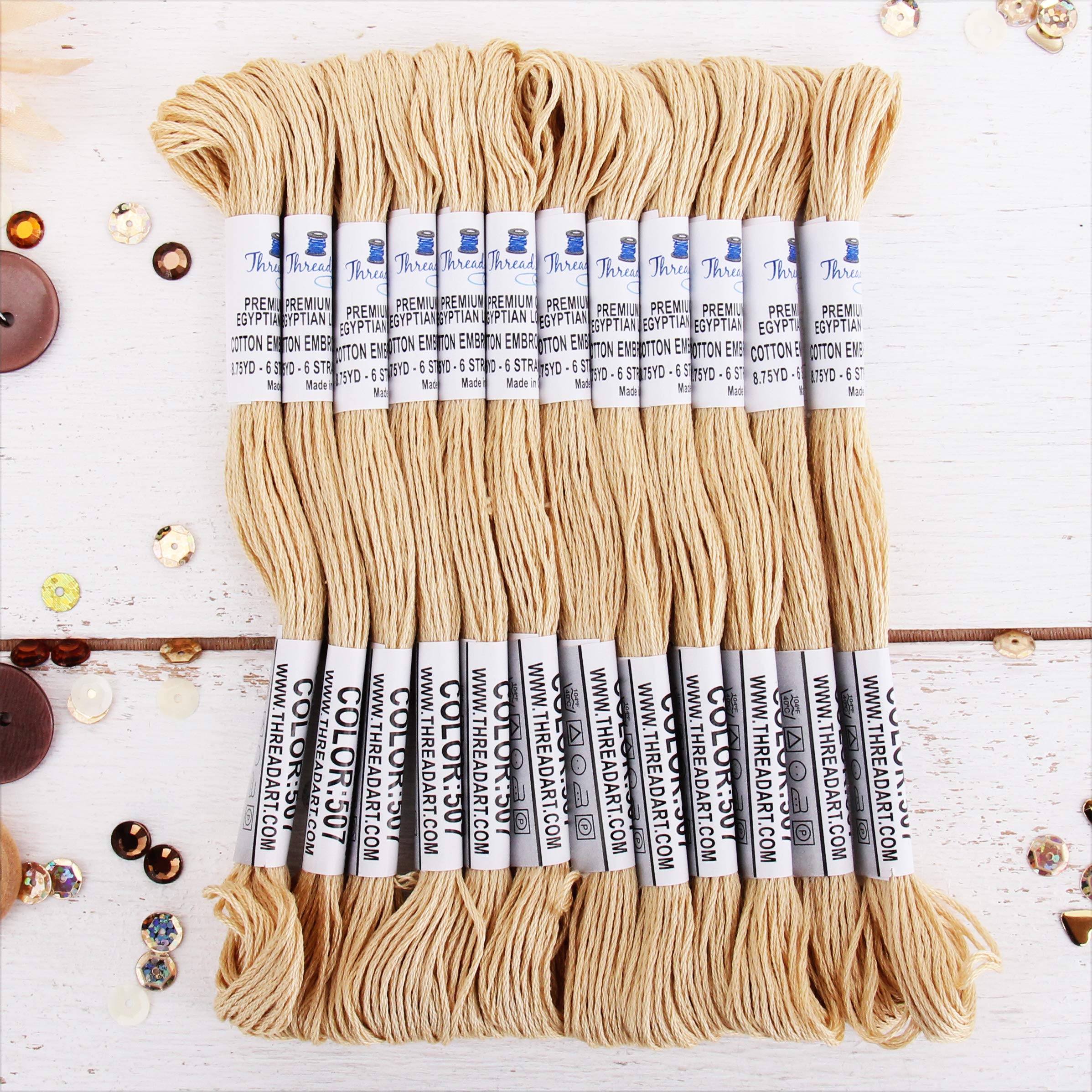 Photo 1 of 12 Skeins ThreadArt Premium Egyptian Long Fiber Cotton Embroidery Floss | Cream | 6 Strand Divisible Thread 8.75yds Each for Hand Embroidery, Friendship Bracelets, Cross Stitch and Crafts