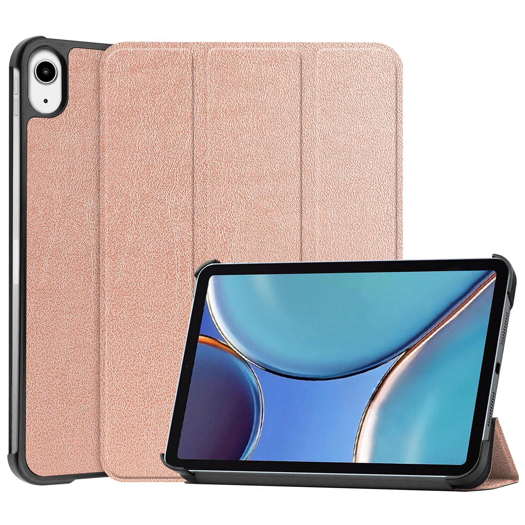 iCatchy Case for iPad mini (A17 Pro, 2024 Model, 7th Generation) / mini 6 (2021 Model, 6th Generation) Leather Wallet Durable Protective Smart Auto Wake/Sleep (Rose Gold)