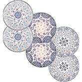 Bico Blue Talavera Appetizer Plates Set of 6, 6 Inch Small Ceramic Dessert Plates for Snacks, Salad, Tablescape, Microwave and Dishwasher Safe, Gift for Housewarming and Thanksgiving