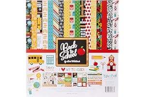 Echo Park Paper Company Back to School Collection Kit paper, 2-x-2, Blue/Black/Red/Green/Yellow, 12-x-12"