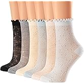 Qqmump Women's Ruffle Socks,Cute sheer Thin Cotton Sock, Friily Cuff,Cool Lace Elegant Socks,Girl's Sock 6 Pack (Size5-9)