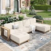 MIXPATIO 6 pcs Patio Sectional Furniture with 10" Thick Cushion | Yellow Rattan Wicker Outdoor Conversation Sets, Deep Seatin