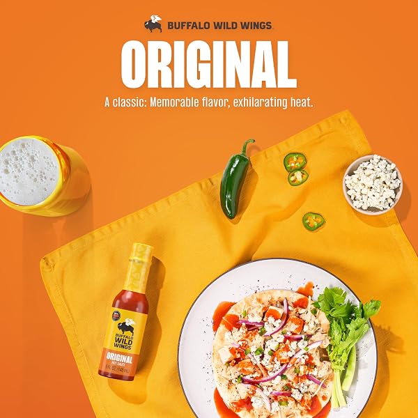 BUFFALO WILD WINGS ORIGINAL HOT SAUCE, 5 FL OZ, MEDIUM HOT DIPPING SAUCE, MARINADE AND SEASONING FOR CHICKEN WINGS AND PORK RIBS, MADE WITH CAYENNE PEPPERS