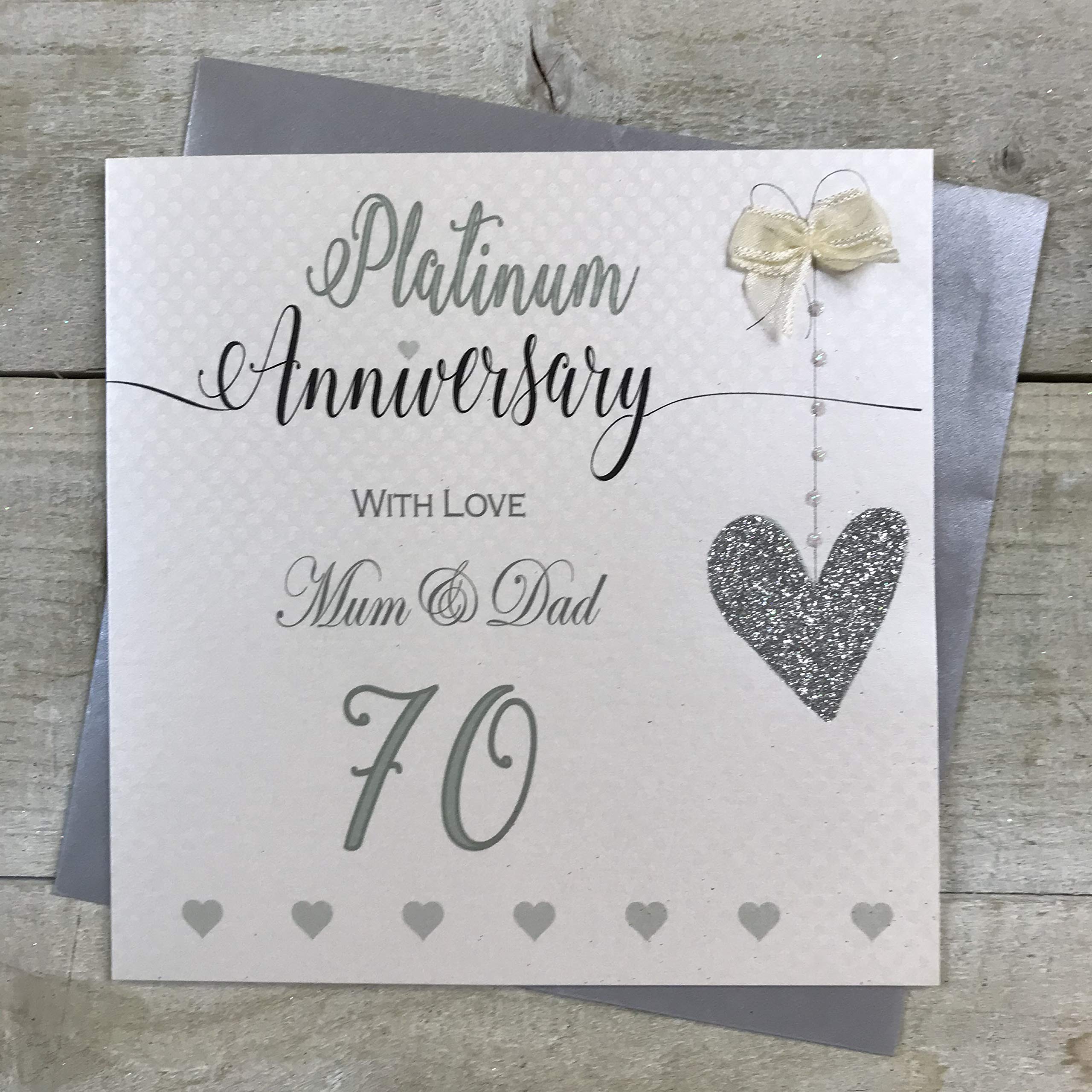 Mum & Dad 70th Platinum Wedding Anniversary Handmade Card - Love Lines - by WHITE COTTON CARDS LLA70MD, 16cm x 16cm