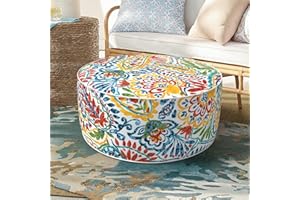 DYTXIII Inflatable Ottoman Stool D21 xH9 for Outdoor/Indoor Use, Water Repellent Patio Foot Rest Stool with Portable Handle,Round Pouf Ottoman Suitable for Garden,Deck and Camping - Paisley Multi