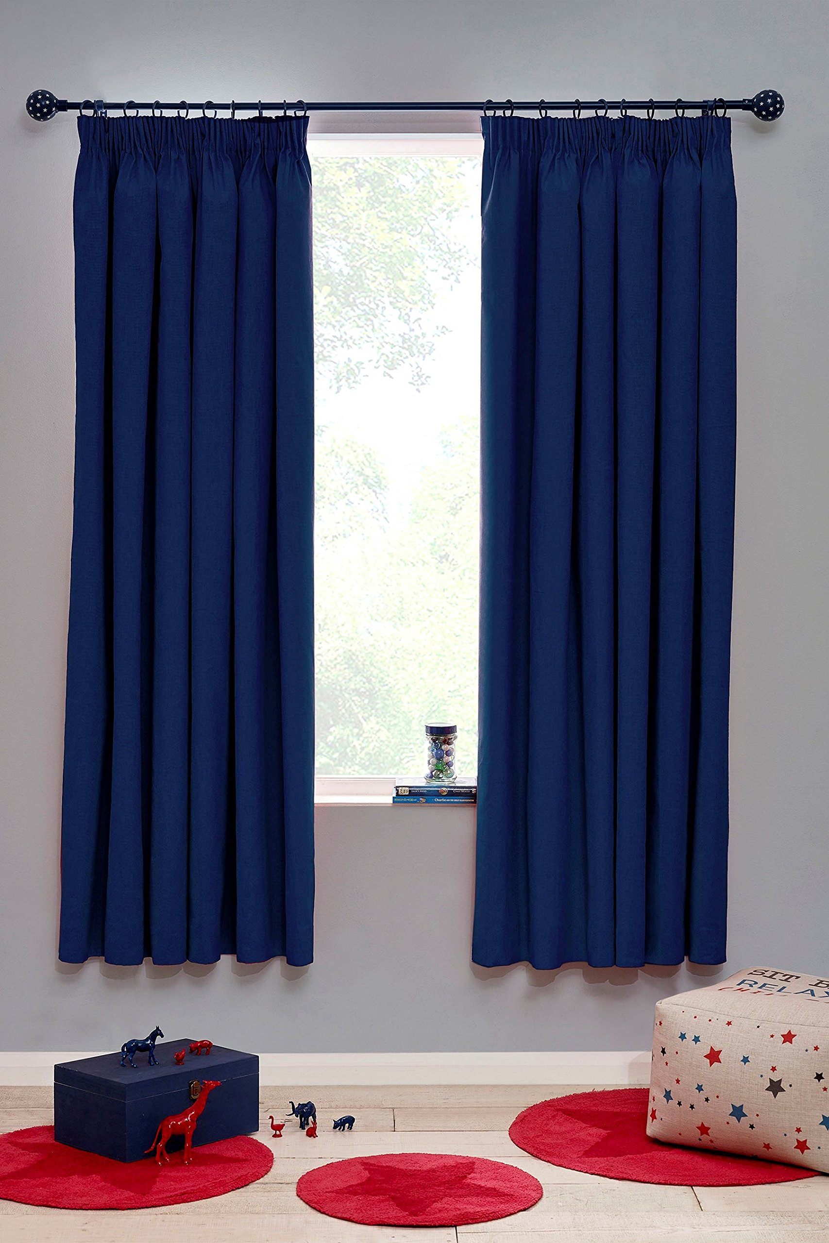 RAYYAN LINEN Thermal Pencil Pleat Blackout Tape Top Pair of Curtains With Free Tiebacks (46" X 54", Royal Blue)