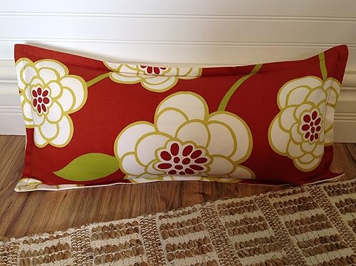 Amazon Com Red Floral Pillow Cover 12 X 24 Handmade