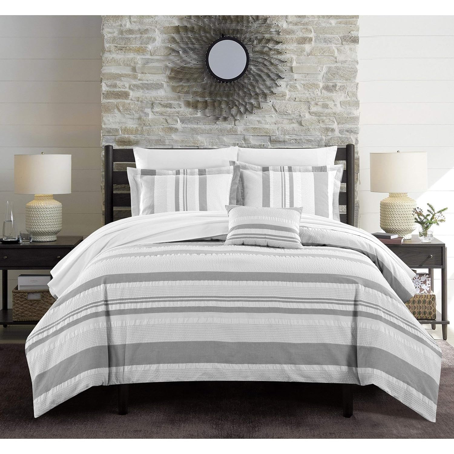 Amazon Com Grey White Striped Seersucker Duvet Cover Queen