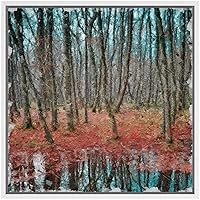 SIGNWIN Framed Canvas Wall Art Pine Forest Near Lake in Springtime Landscape Trees Oil Painting Impressionism Traditional Scenic Expressive for Living Room, Bedroom, Office - 16x16 inches