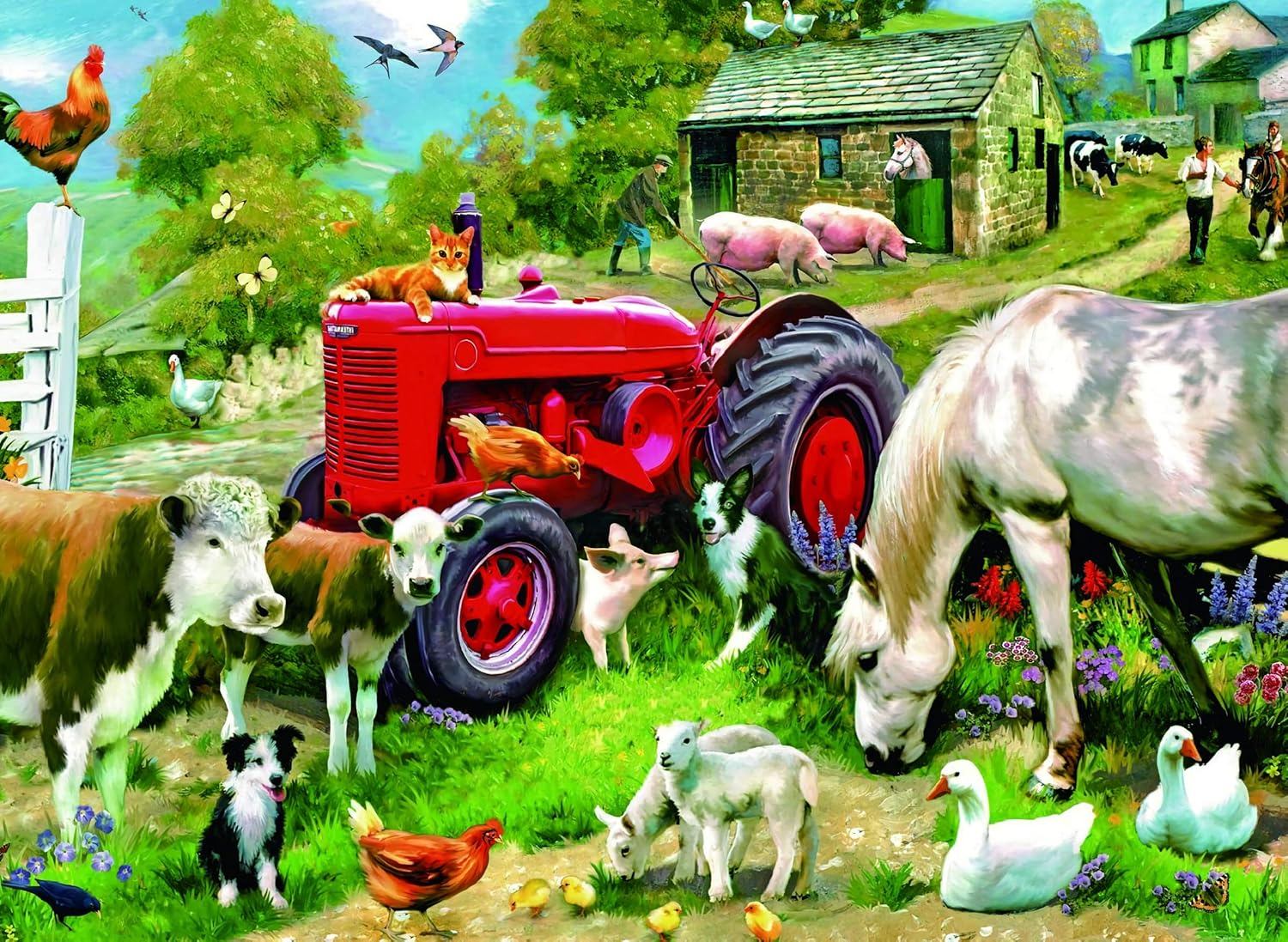 Ranch livestock and tractors in the village Wooden Jigsaw Puzzles
