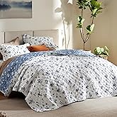 Bedsure Floral Quilt Queen Size - Reversible Blue & White Quilt Bedding, Daisy Design Bedspread Microfiber Lightweight Coverlet for All Seasons (90"x96")