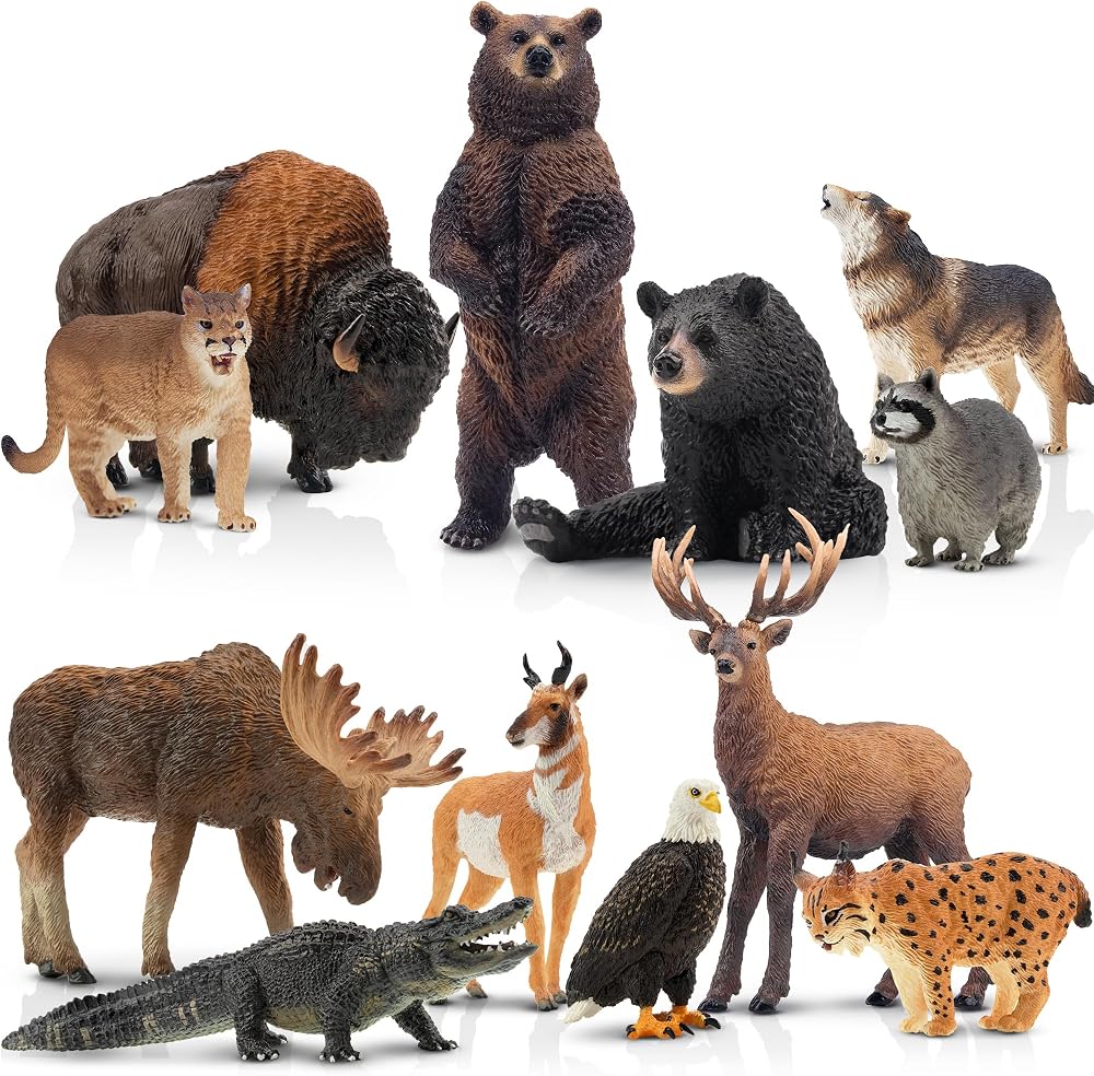 toymany 12PCS North American Forest Animal Figurines Realistic Toy Set