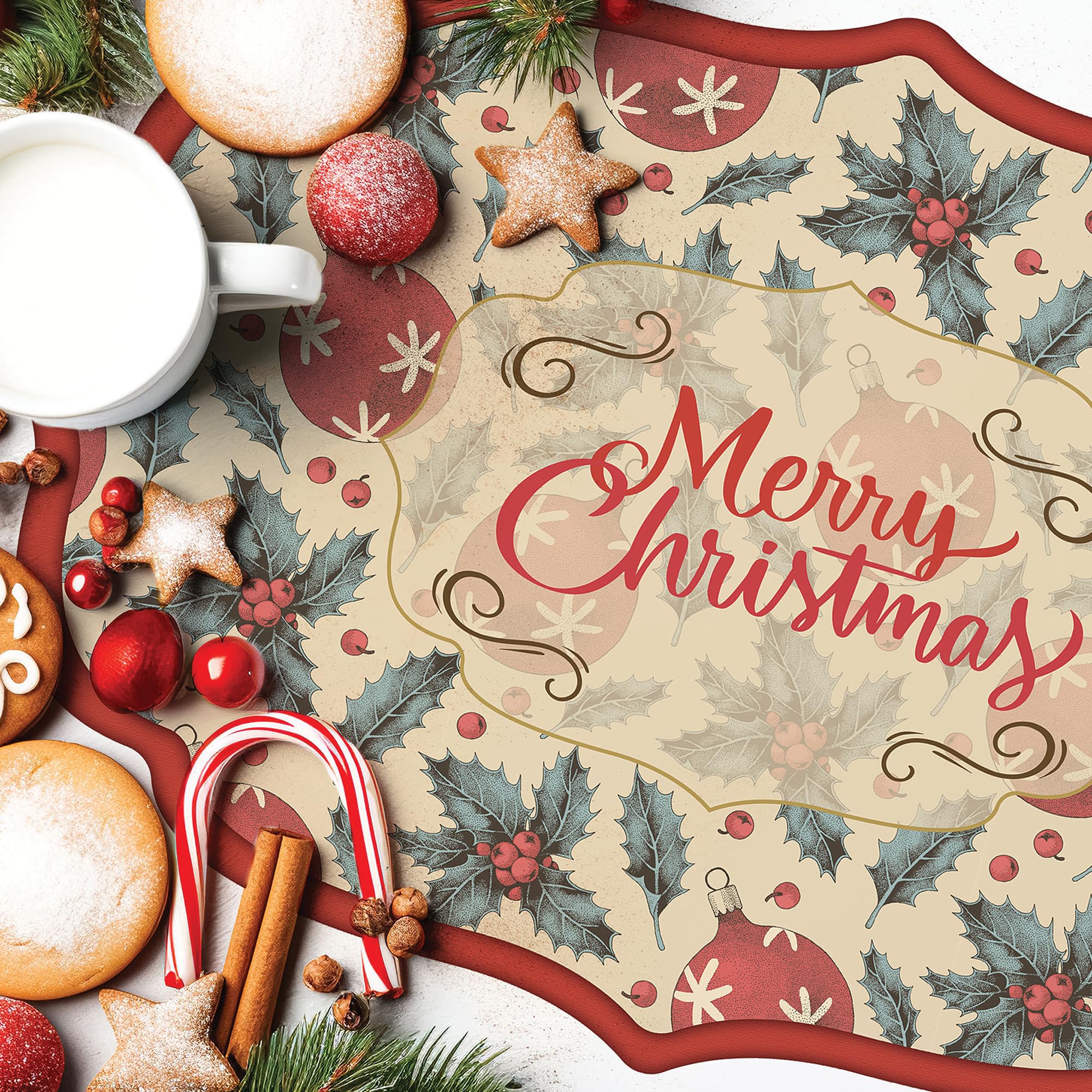 CREARREDA Christmas Placemats, Set of 4 PVC Breakfast Placemats, 48 x 33 cm, Non-Slip, Washable, Dirt-Resistant, Heat Resistant, Made in Italy