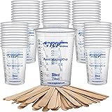 TCP Global 10 Ounce (300ml) Disposable Flexible Clear Graduated Plastic Mixing Cups - Box of 50 Cups & 50 Mixing Sticks - Use
