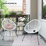 SONGMICS Garden Patio Set 3 Pieces Acapulco Chair Glass Top Table White view 2
